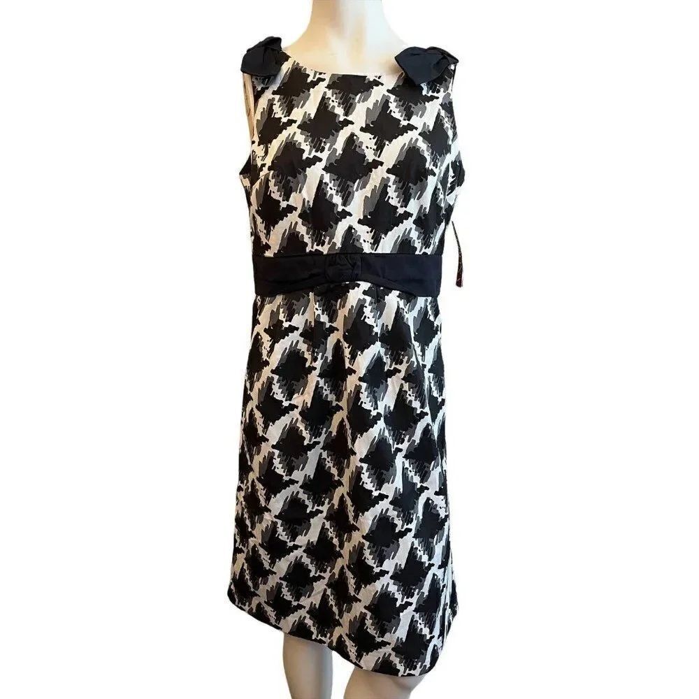 Women's Size 8 Black & White Sleeveless Dress Bows Satin Belt Lined Elegant NWT